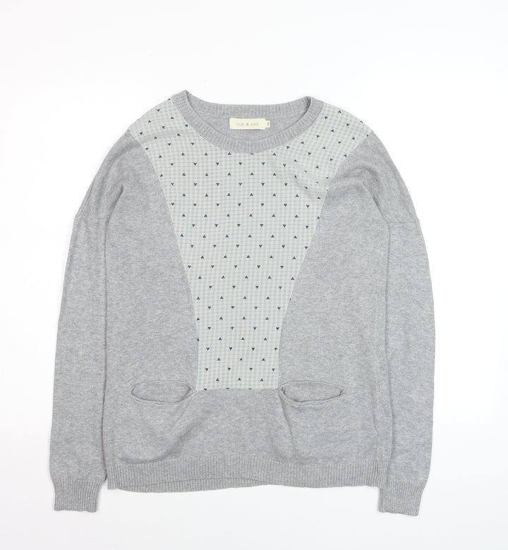 Indi & Cold Women's Grey Geometric Knit Pullover Jumper Size S