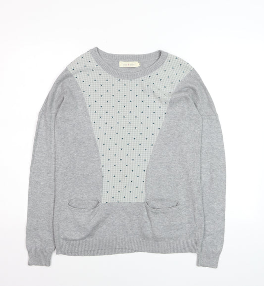 Indi & Cold Women's Grey Geometric Knit Pullover Jumper Size S