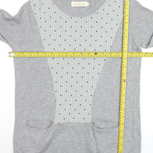 Indi & Cold Women's Grey Geometric Knit Pullover Jumper Size S