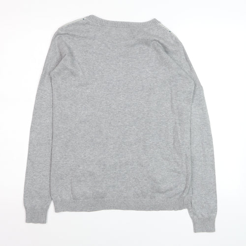 Indi & Cold Women's Grey Geometric Knit Pullover Jumper Size S