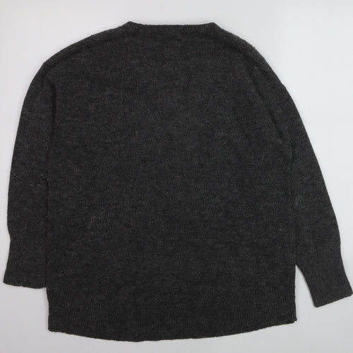 Monsoon Womens Grey Beaded V-Neck Long Sleeve Jumper Size M