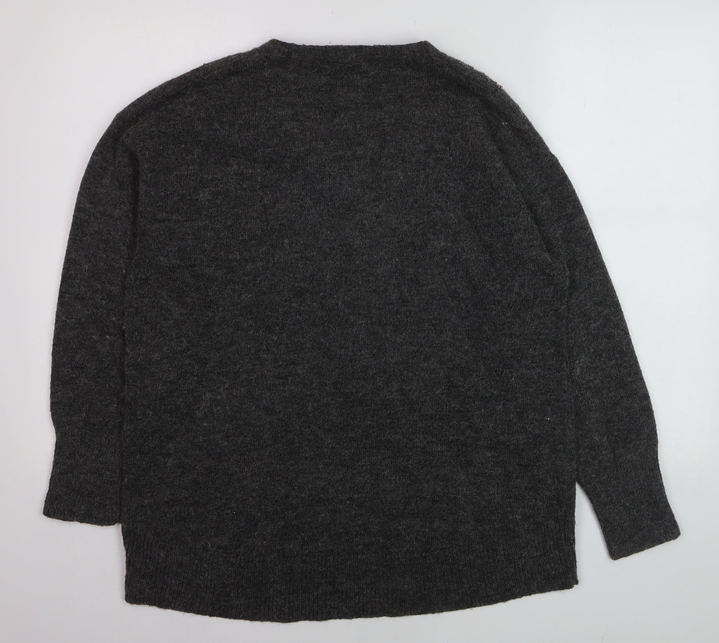 Monsoon Womens Grey Beaded V-Neck Long Sleeve Jumper Size M