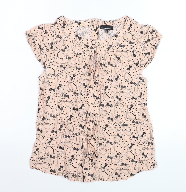 Warehouse Women's Pink Floral Ruffle Blouse Size 10