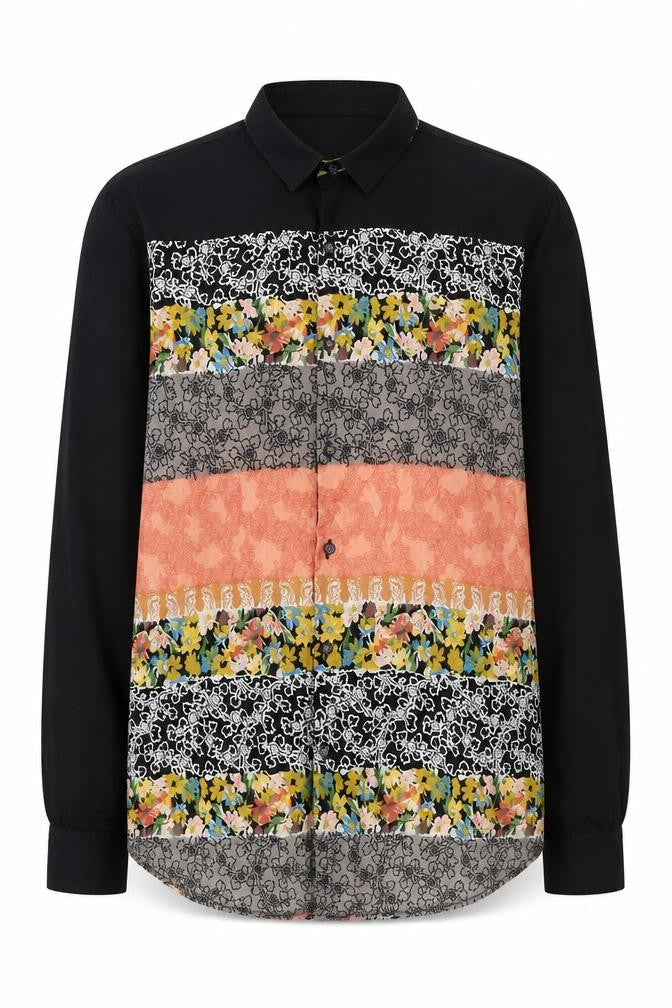 Front view of FRIO women’s multicoloured floral stripe cotton button-up shirt xl