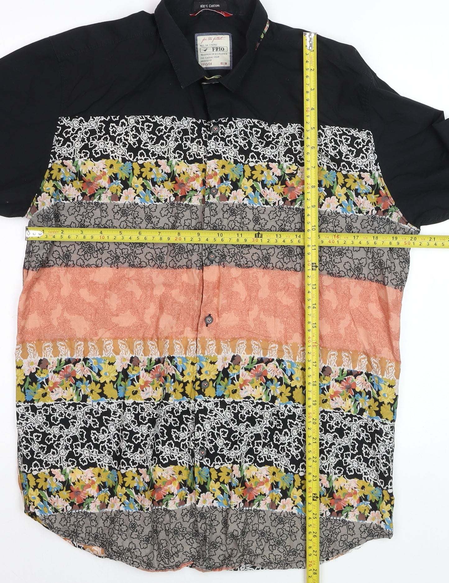 FRIO Womens Multicoloured Floral Stripe Cotton Button-Up Shirt XL