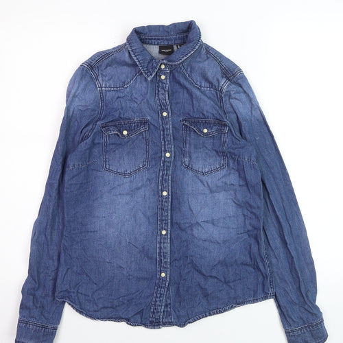 Vero Moda Women's Blue Denim Button-Up Long Sleeve Shirt S