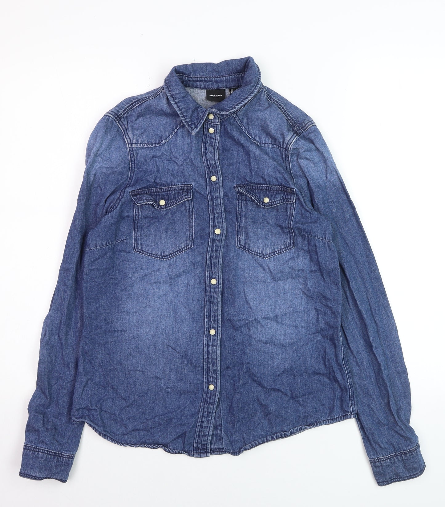 Vero Moda Women's Blue Denim Button-Up Long Sleeve Shirt S