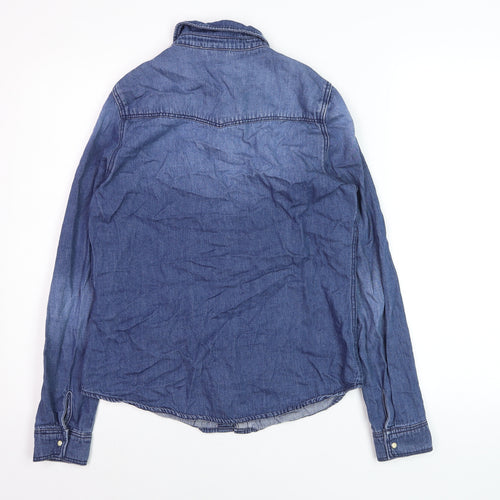 Vero Moda Women's Blue Denim Button-Up Long Sleeve Shirt S