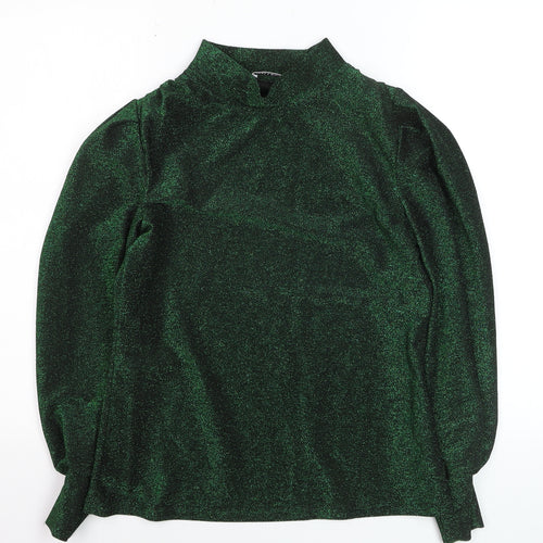 Gallery Women’s Green Glitter Mock Neck Long Sleeve Pullover Jumper Size 8