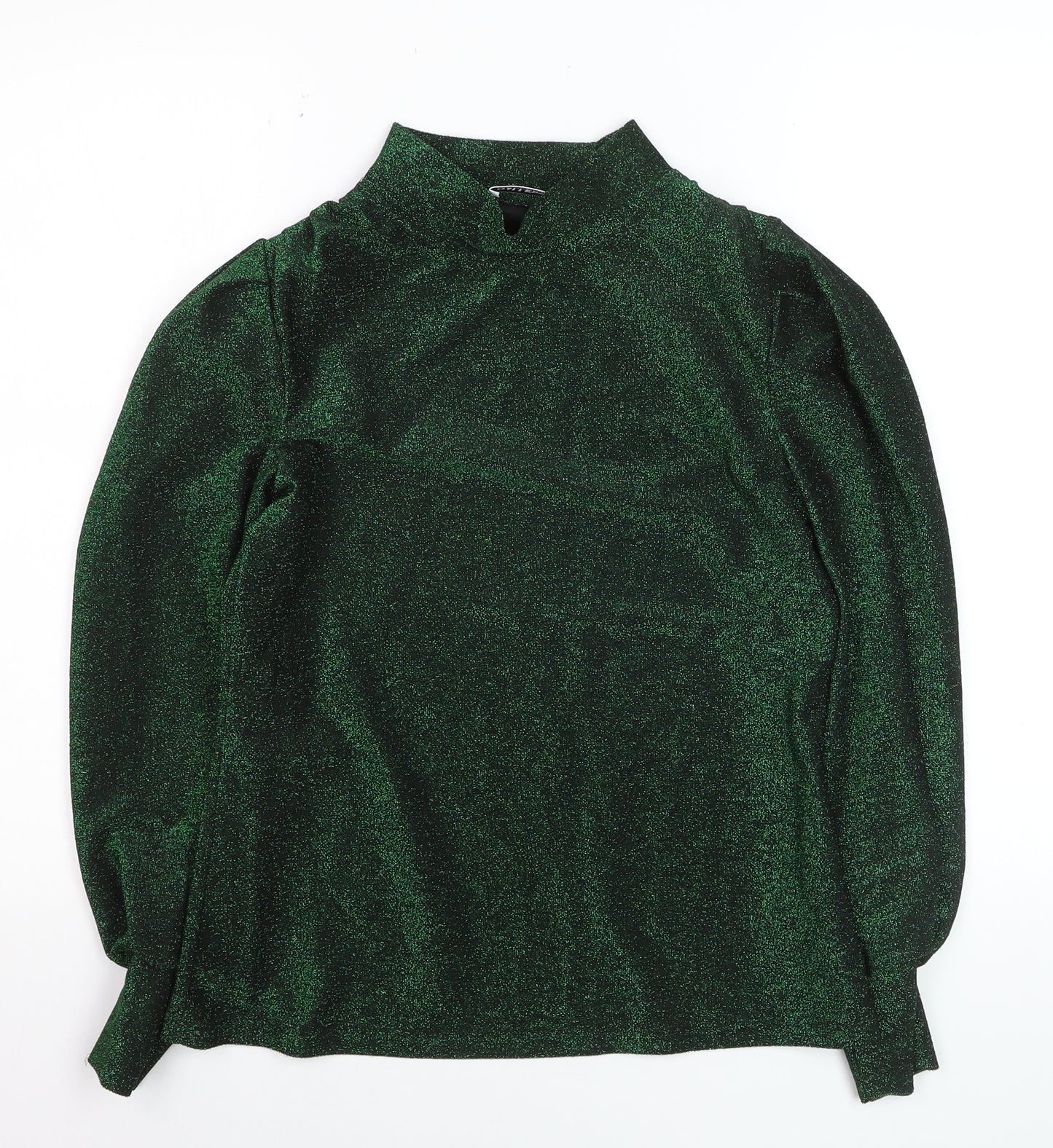 Gallery Women’s Green Glitter Mock Neck Long Sleeve Pullover Jumper Size 8