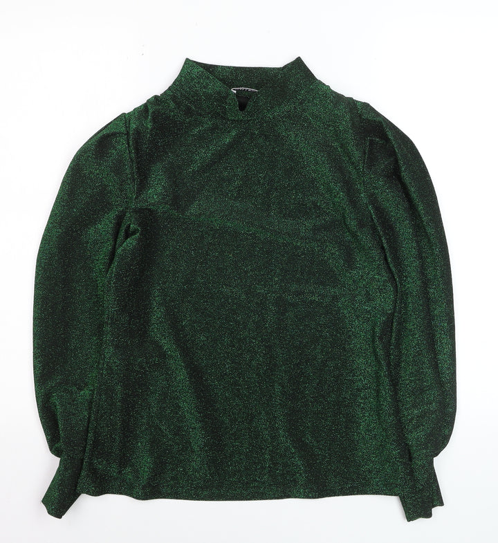 Gallery Women’s Green Glitter Mock Neck Long Sleeve Pullover Jumper Size 8