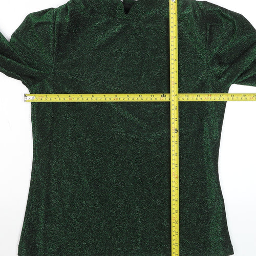 Gallery Women’s Green Glitter Mock Neck Long Sleeve Pullover Jumper Size 8