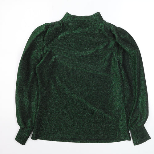 Gallery Women’s Green Glitter Mock Neck Long Sleeve Pullover Jumper Size 8