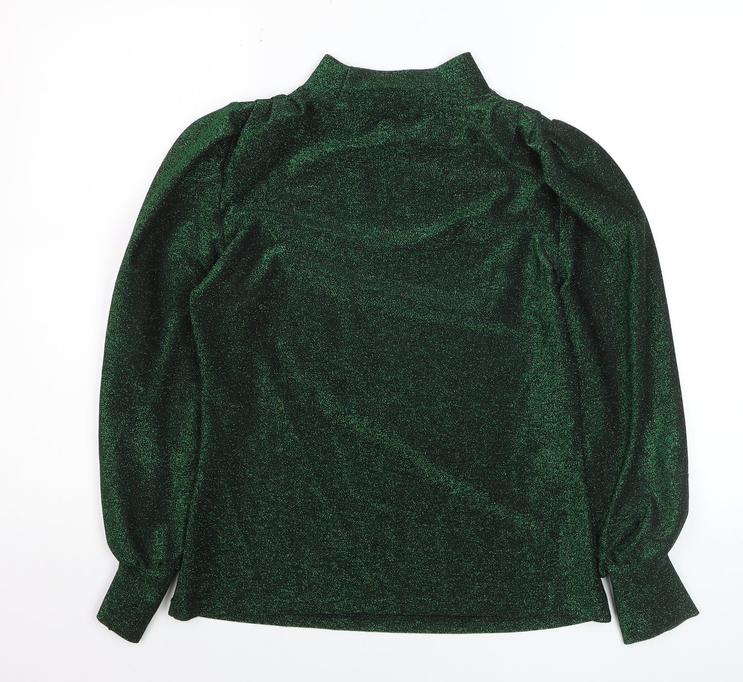 Gallery Women’s Green Glitter Mock Neck Long Sleeve Pullover Jumper Size 8