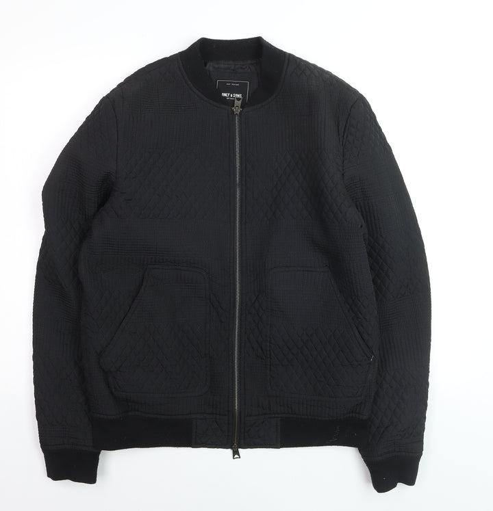 ONLY & SONS Men's Black Quilted Bomber Jacket Size L Regular Fit