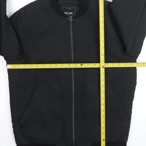 ONLY & SONS Men's Black Quilted Bomber Jacket Size L Regular Fit