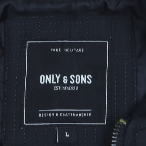 ONLY & SONS Men's Black Quilted Bomber Jacket Size L Regular Fit