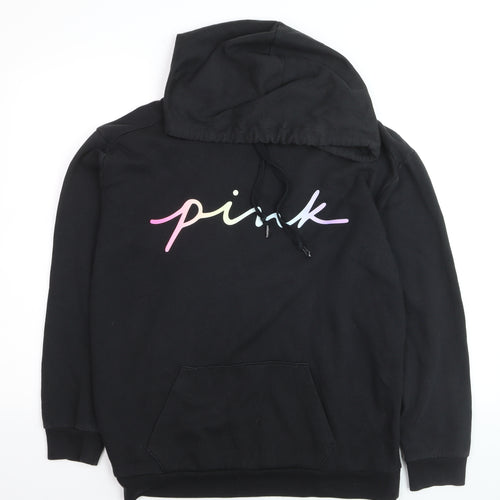 Victoria’s Secret PINK Unisex Black Pullover Hoodie M Logo Fleece