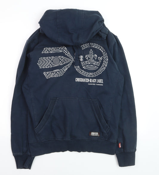 Crosshatch Black Label Men's Blue Pullover Hoodie L Graphic Print