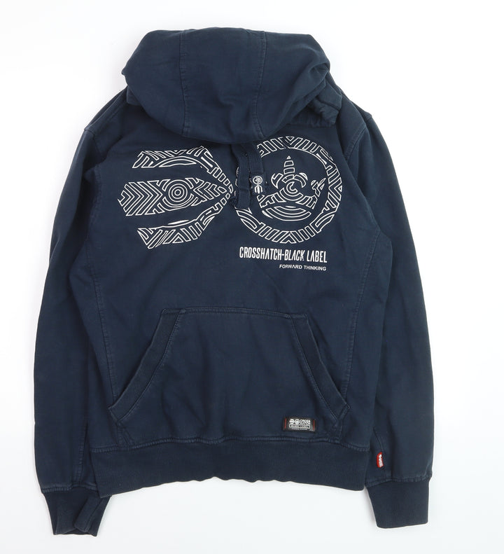 Crosshatch Black Label Men's Blue Pullover Hoodie L Graphic Print