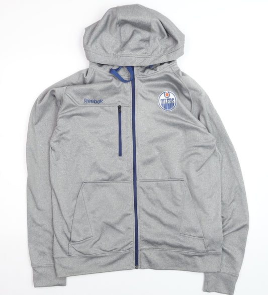 Reebok Men's Grey NHL Edmonton Oilers Full Zip Hooded Track Jacket L