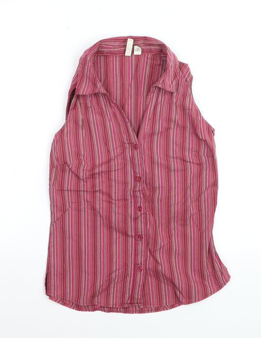 St. John's Bay Women's Pink Striped Sleeveless Cotton Stretch Blouse S