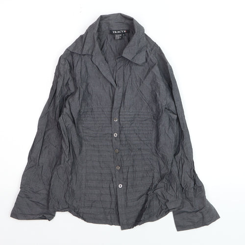 Tracy M Men's Grey Cotton Long Sleeve Button-Up Shirt S