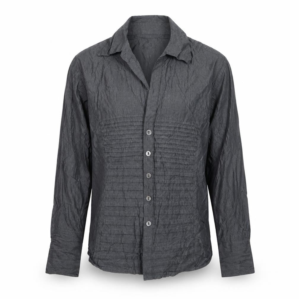 Front view of Tracy M Men's Grey Cotton Long Sleeve Button-Up Shirt S