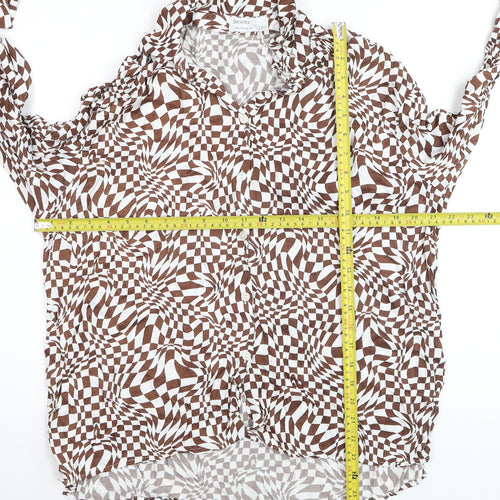 Bershka Women’s Brown Geometric Long Sleeve Button-Up Shirt Size 12