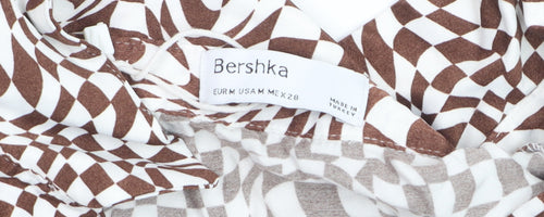 Bershka Women’s Brown Geometric Long Sleeve Button-Up Shirt Size 12