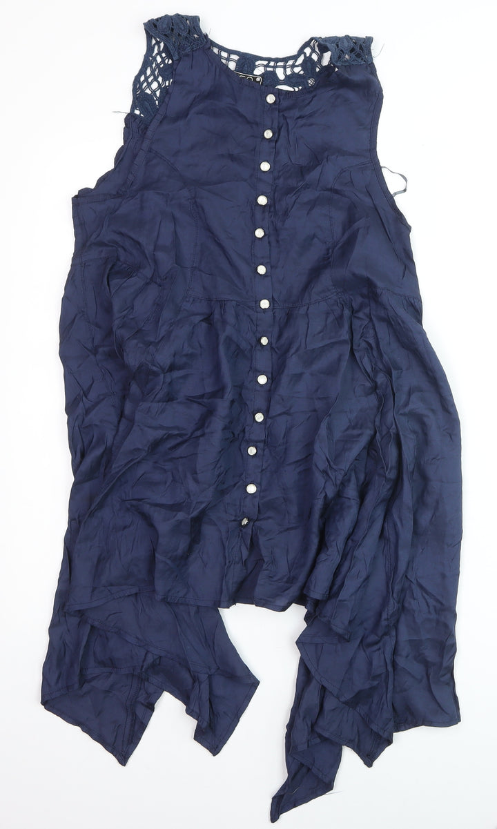 USCO Women's Blue Sleeveless Crochet Tunic Blouse Size 12