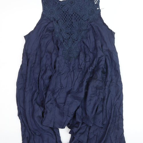 USCO Women's Blue Sleeveless Crochet Tunic Blouse Size 12