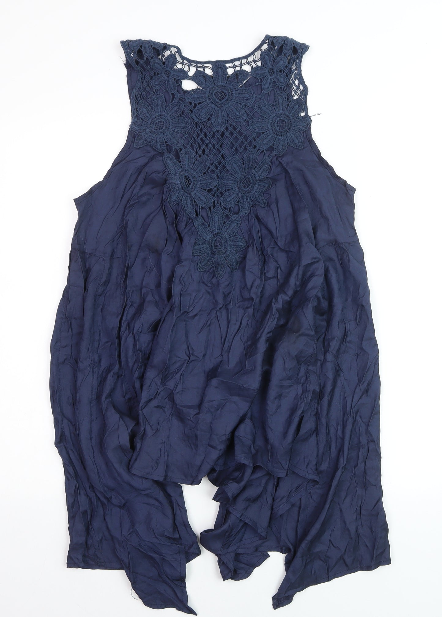 USCO Women's Blue Sleeveless Crochet Tunic Blouse Size 12