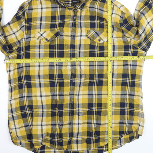 Dunnes Men's Yellow Blue Check Long Sleeve Regular Fit Cotton Shirt XXL