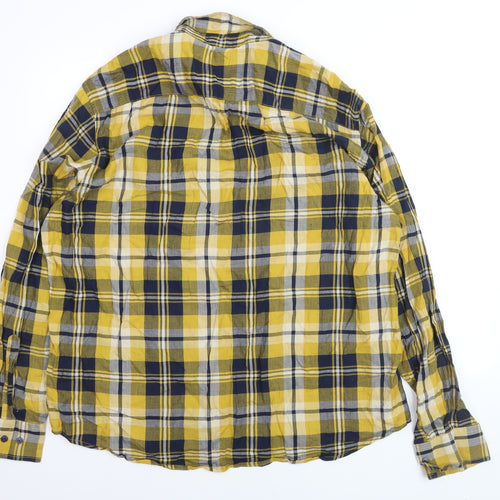 Dunnes Men's Yellow Blue Check Long Sleeve Regular Fit Cotton Shirt XXL