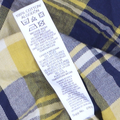 Dunnes Men's Yellow Blue Check Long Sleeve Regular Fit Cotton Shirt XXL