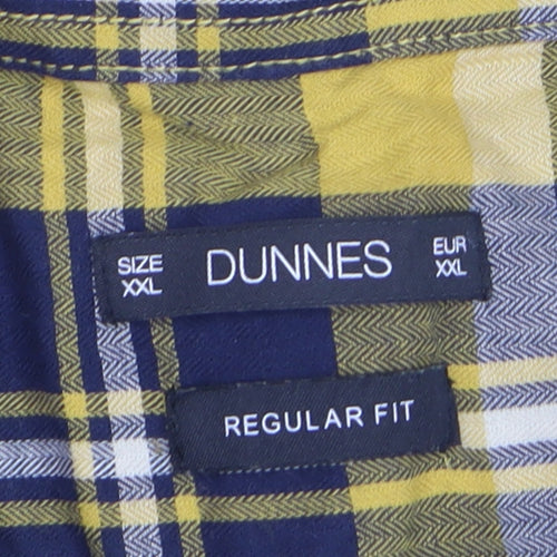 Dunnes Men's Yellow Blue Check Long Sleeve Regular Fit Cotton Shirt XXL