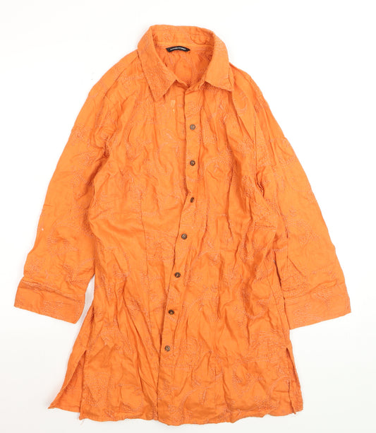 Dunnes Stores Orange Linen Embroidered Tunic Shirt Women’s Size 12