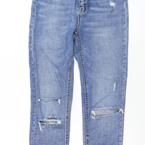 Stradivarius Women Blue Size 10 Distressed Super High Waist Skinny Jeans
