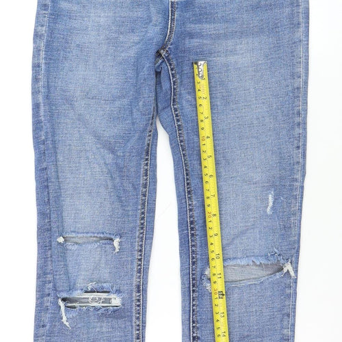 Stradivarius Women Blue Size 10 Distressed Super High Waist Skinny Jeans