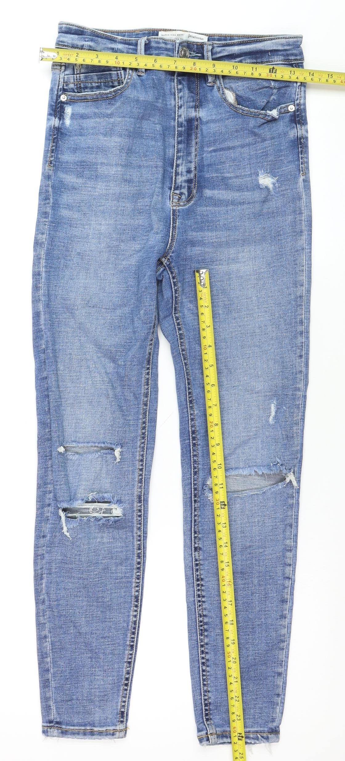 Stradivarius Women Blue Size 10 Distressed Super High Waist Skinny Jeans