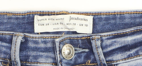 Stradivarius Women Blue Size 10 Distressed Super High Waist Skinny Jeans