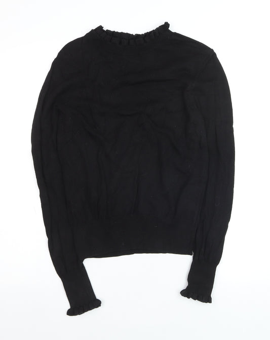 Oasis Womens Black Ruffle Neck Knit Jumper Size M