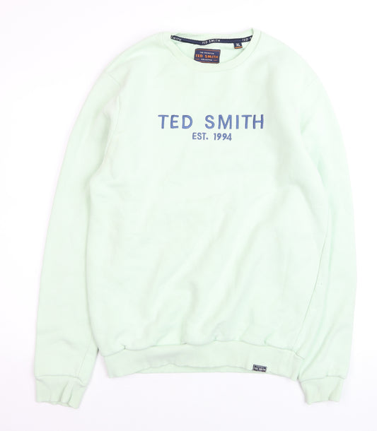 Ted Smith Men's Green XL Pullover Sweatshirt Crew Neck Logo