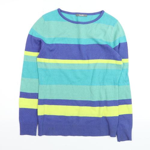 South Women’s Multicoloured Striped Acrylic Jumper UK 8 Crew Neck