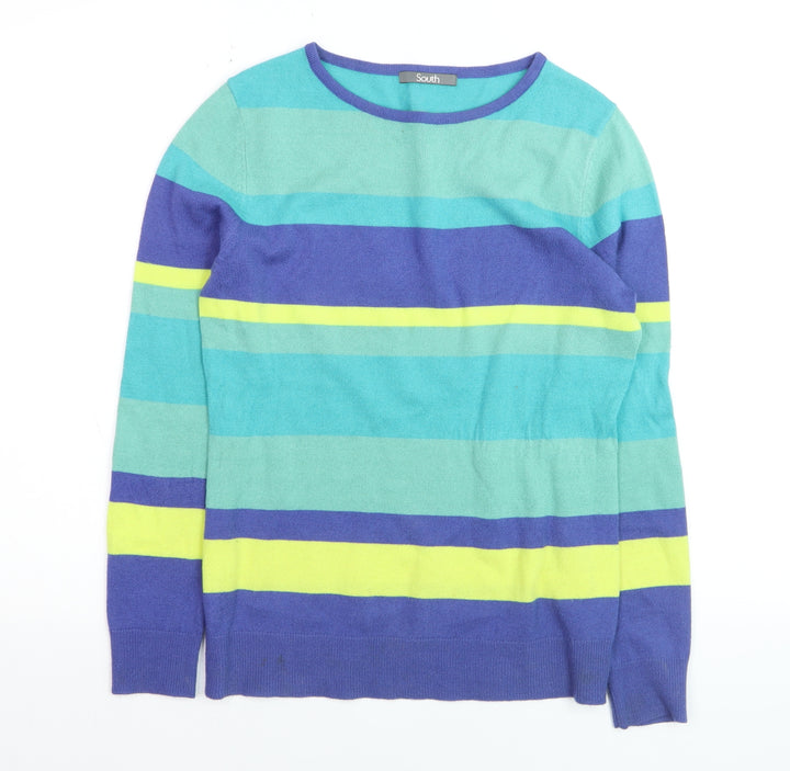 South Women’s Multicoloured Striped Acrylic Jumper UK 8 Crew Neck