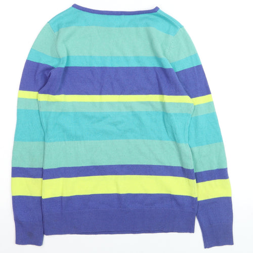 South Women’s Multicoloured Striped Acrylic Jumper UK 8 Crew Neck