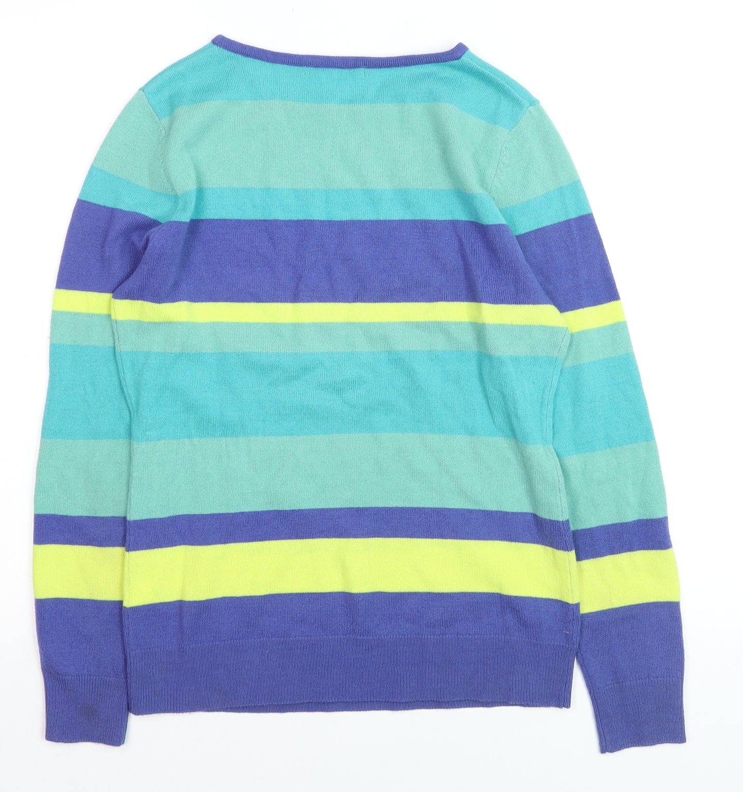 South Women’s Multicoloured Striped Acrylic Jumper UK 8 Crew Neck