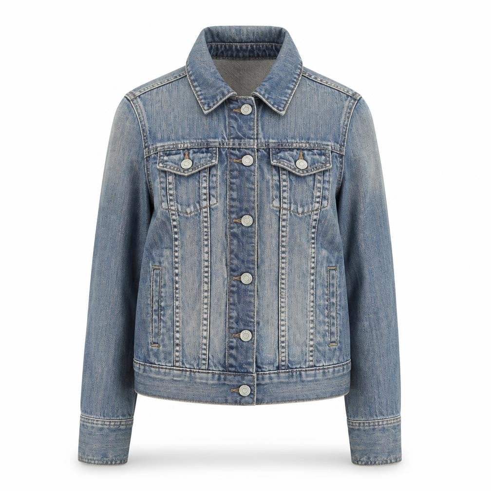 Front view of Old Navy Women's Blue Denim Button-Up Jacket, size S, Casual