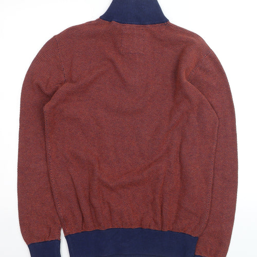 6th Sense Men's Red Blue 1/4 Zip Cotton Jumper L Knit High Neck